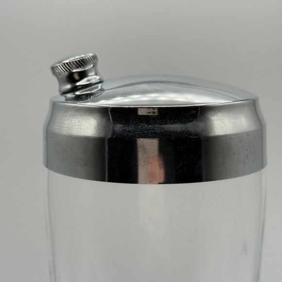 Vintage Mid Century Modern Etched Glass Cocktail Shaker Chrome Lid 10.5” MCM - Picture 4 of 16